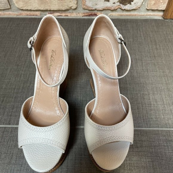 brooks brothers ivory leather wedge platform sandals nib 8.5 - Picture 6 of 11